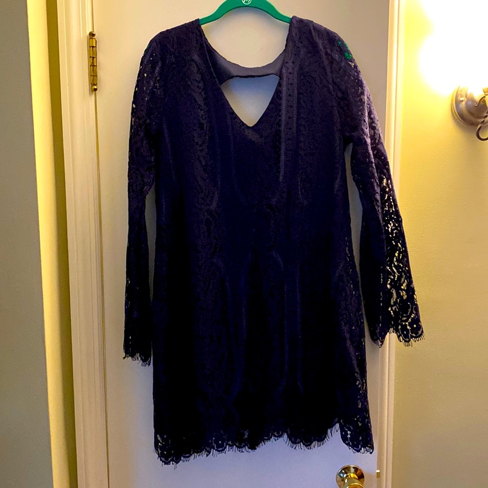 Navy Lace Dress with Bell Sleeves